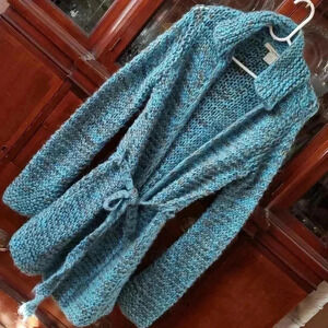Free people duster Long Cardigan Sweater Hippie Boho Blue size Large